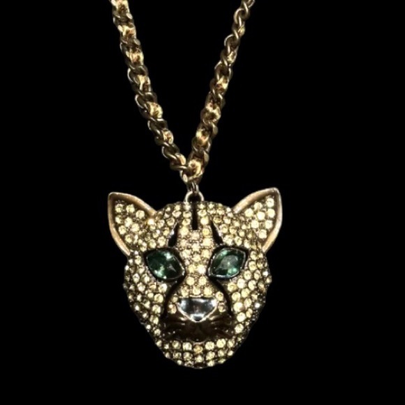 Betsey Johnson Jewelry - Betsey Johnson HUGE Leopard Panther Cat Head Bronze Crystal Necklace